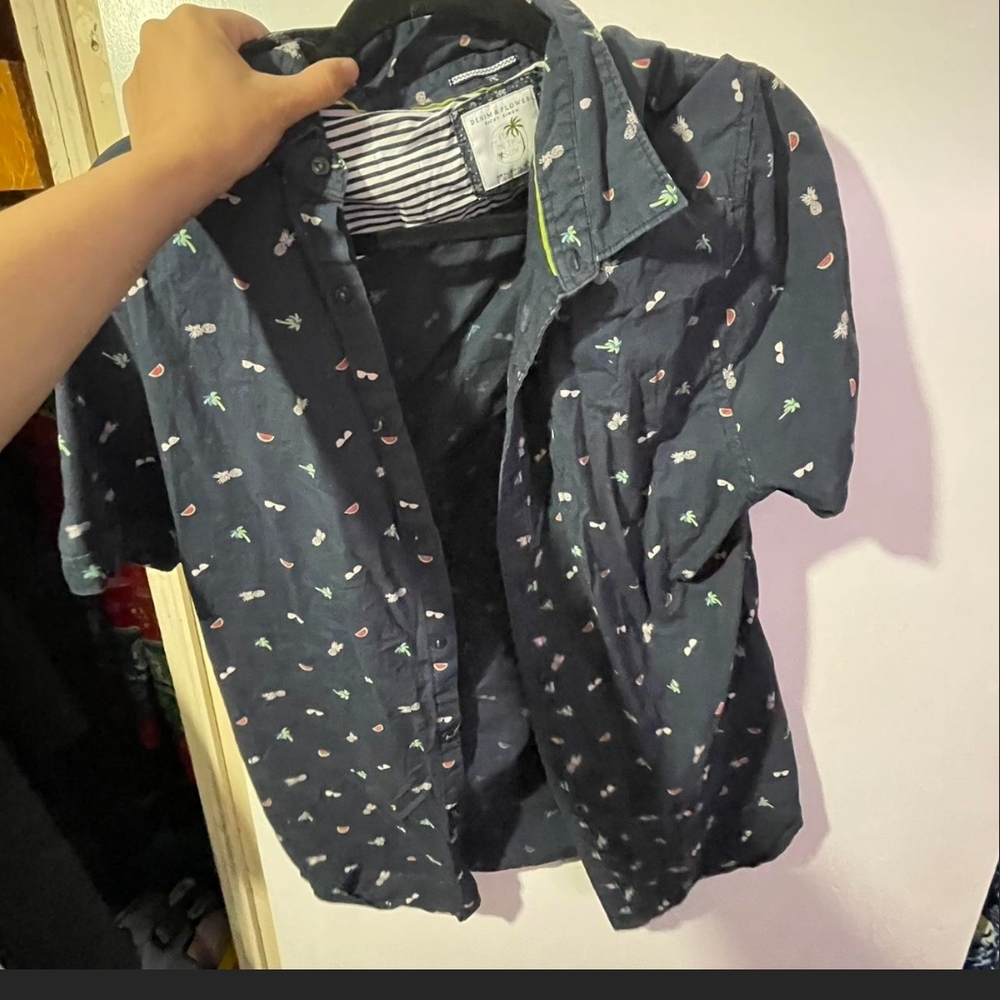 Navy Blue Patterned Men's Shirt